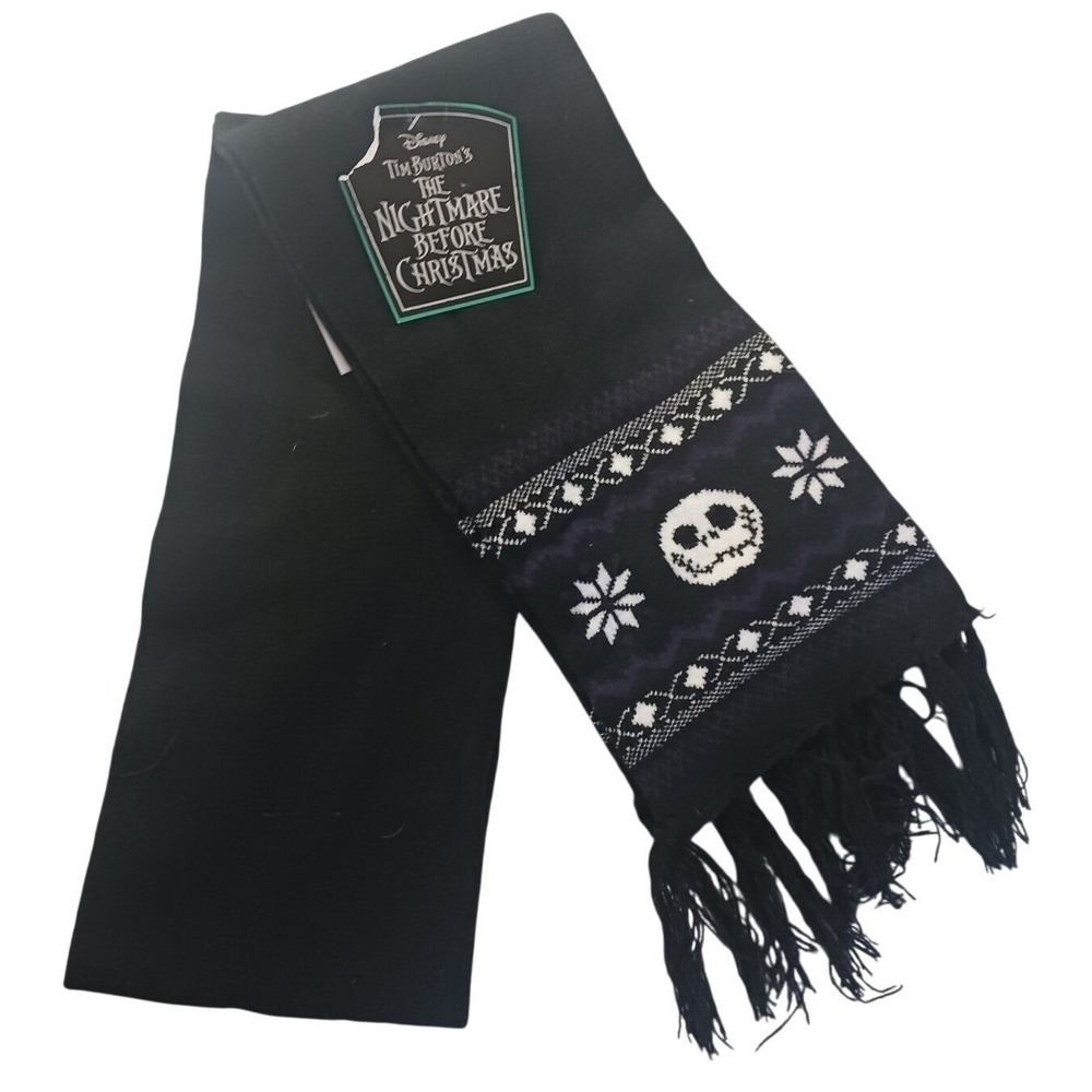 NWT Disney Nightmare Before Christmas Jack Skellington Scarf‎ 60" Knit Fringe